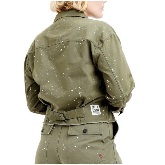 Oak & Acorn NWT Painter Cropped Jacket Sage Green Size XL Cutoff Hem Back Buckle - Picture 3 of 12